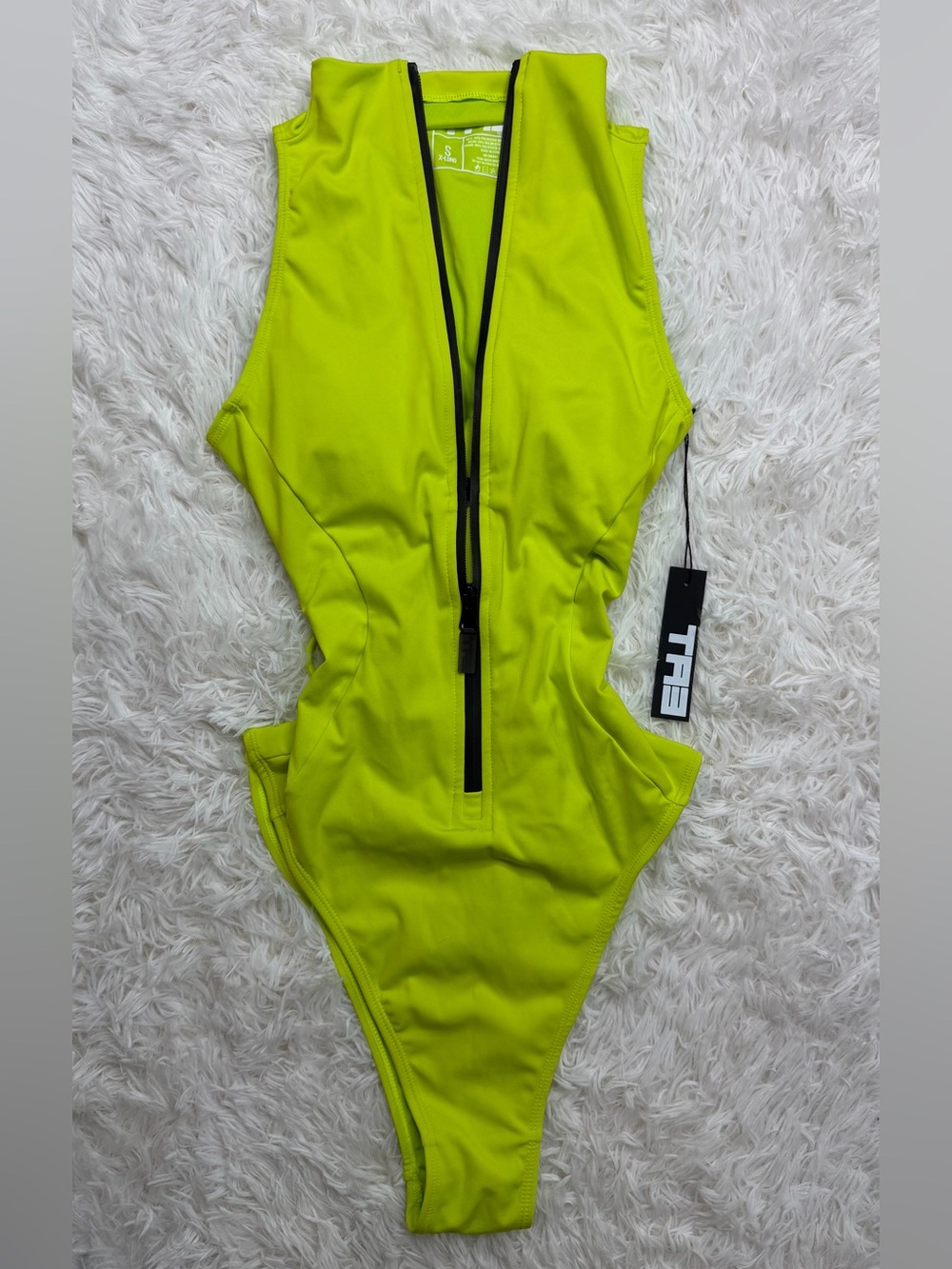 TA3 Sleeveless Surfy Swimsuit Shapewear Neon Yellow Corset Swim Zip S Extra Long